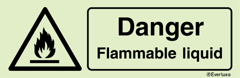 Self-adhesive white vinyl 400x150mm Danger flammable liquid sign 