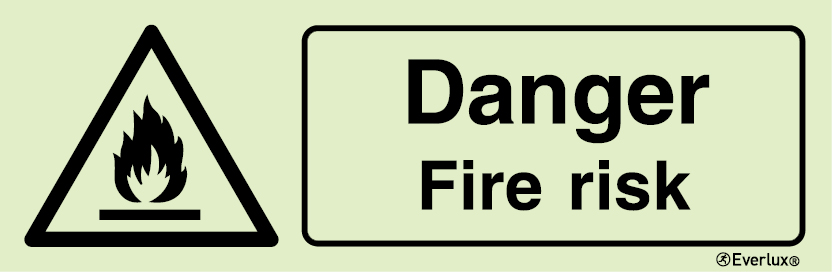 White rigid plastic 400x150mm Danger fire risk sign 