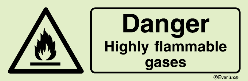Self-adhesive white vinyl 400x150mm Danger highly flammable gases sign 