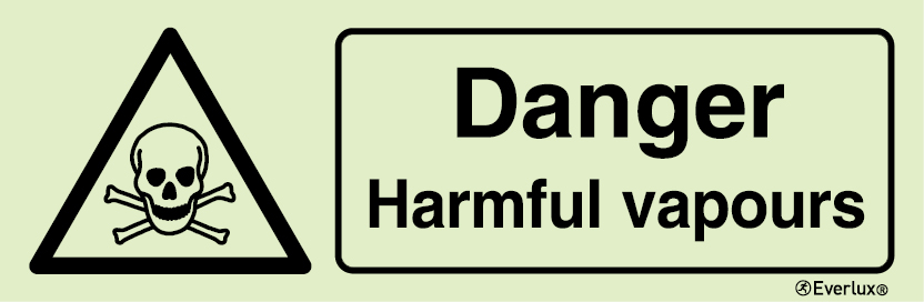 Photoluminescent 1.2mm rigid plastic 400x150mm Danger harmful vapours sign
