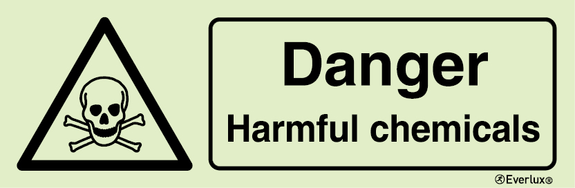 White rigid plastic 300x100mm Danger harmful chemicals sign 