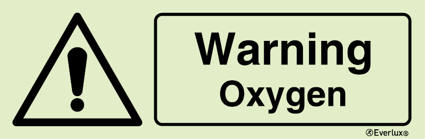 Photoluminescent 1.2mm rigid plastic 400x150mm Warning oxygen sign 