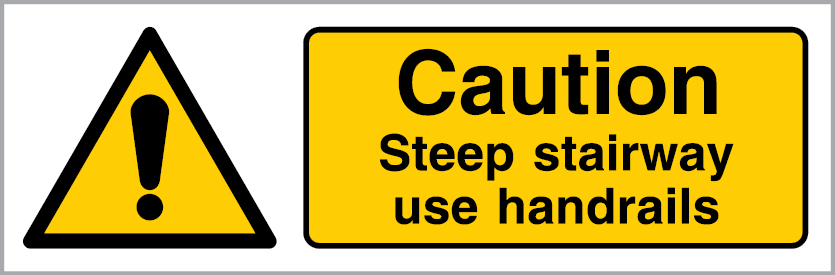Self-adhesive white vinyl 300x100mm Caution steep stairway sign 