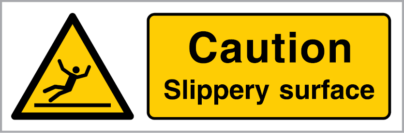 White rigid plastic 300x100mm Caution slippery surface sign 