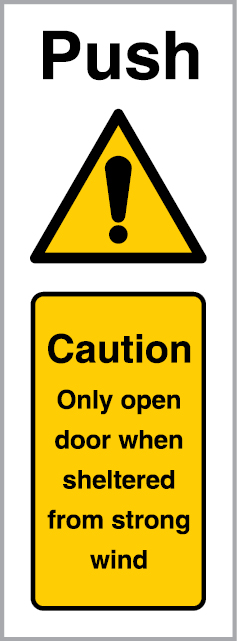 Self-adhesive white vinyl 73x200mm Push - caution only open door when sign