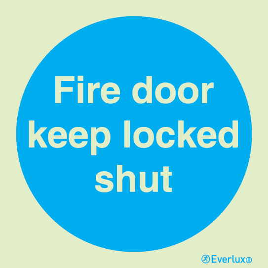 Photoluminescent self-adhesive vinyl 200x200mm Fire door keep locked shut sign
