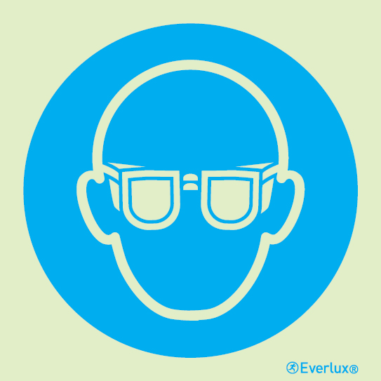 White rigid plastic 150x150mm Wear eye protection - mandatory sign