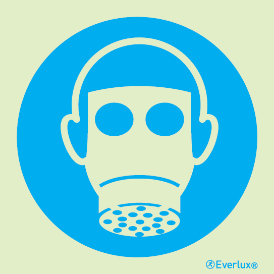 Photoluminescent self-adhesive vinyl 200x200mm Wear repiratory protection - mandatory sign 