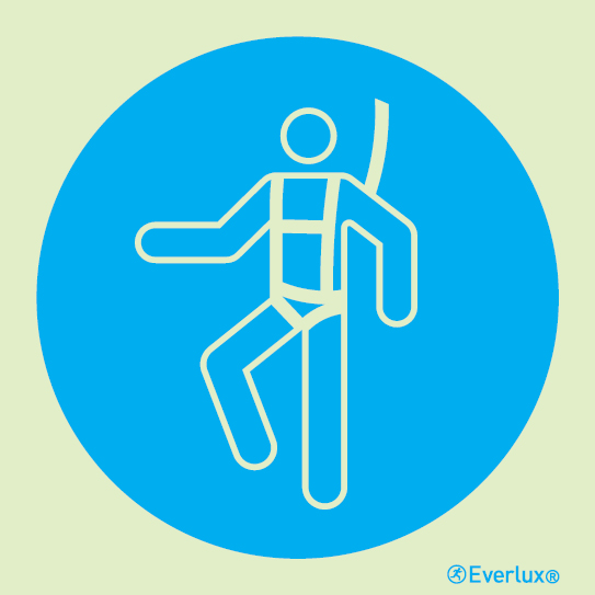 Self-adhesive white vinyl 100x100mm Wear a safety harness - mandatory sign