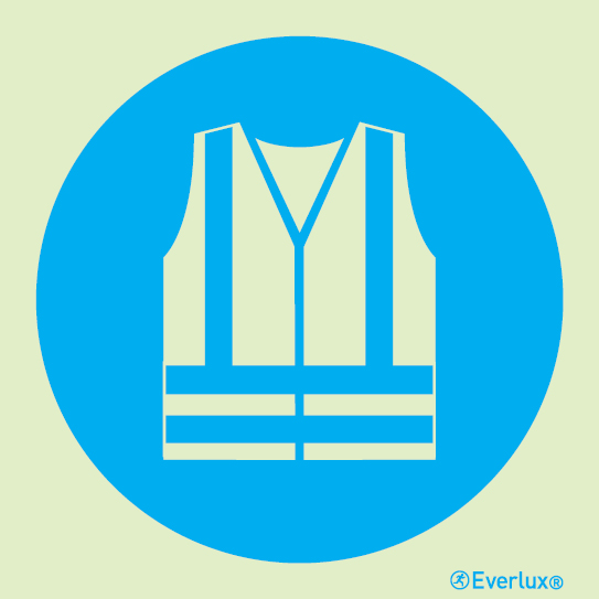 Photoluminescent 1.2mm rigid plastic 150x150mm High visibility clothing worn-mandatory sign IMPA 33.5643