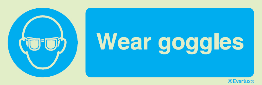 White rigid plastic 400x150mm Wear goggles sign 