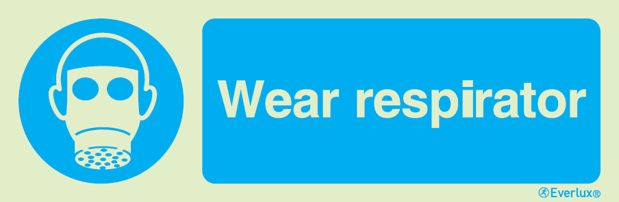 Self-adhesive white vinyl 300x100mm Wear respirator - mandatory sign 