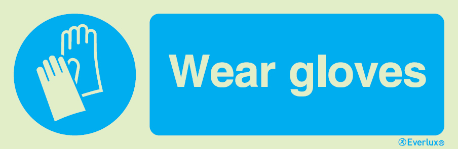 White rigid plastic 300x100mm Wear gloves - mandatory sign 