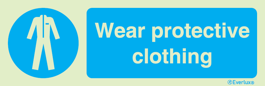 Self-adhesive white vinyl 600x200mm Wear protective clothing sign 