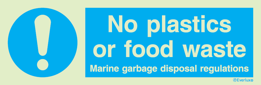 White rigid plastic 300x100mm No plastics or food waste sign 