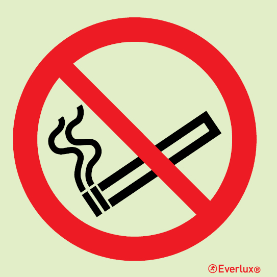 Photoluminescent 1.2mm rigid plastic 100x100mm No smoking - prohibition sign 