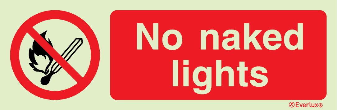 White rigid plastic 400x150mm No naked lights sign