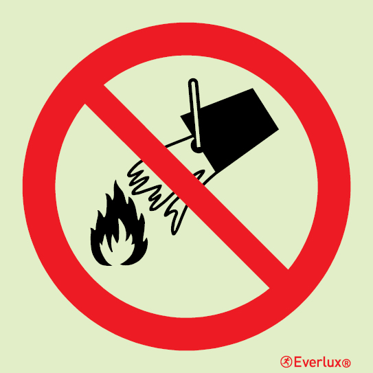 White rigid plastic 200x200mm Do not extinguish with water - prohibition sign 