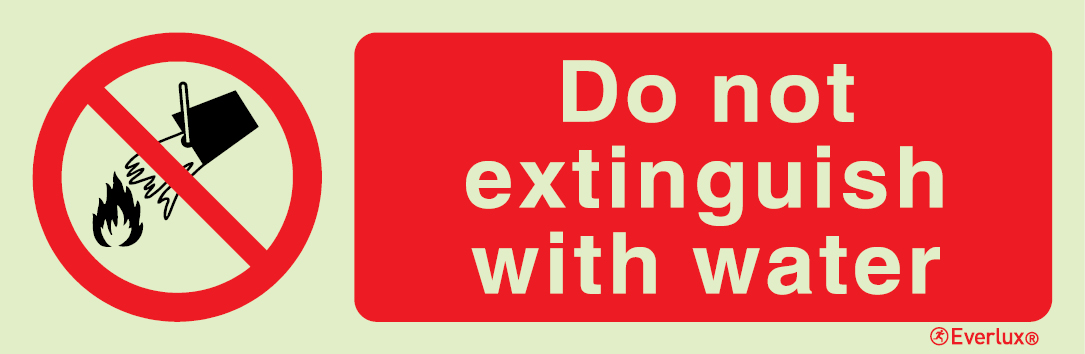 White rigid plastic 400x150mm Do not extinguish with water sign