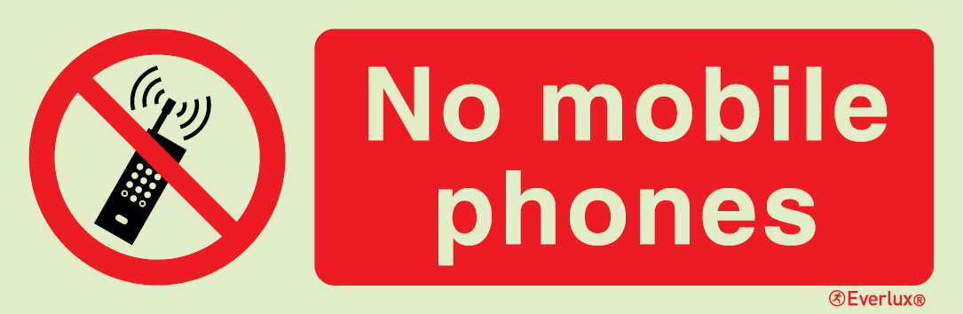 Self-adhesive white vinyl 400x150mm No mobile phones sign