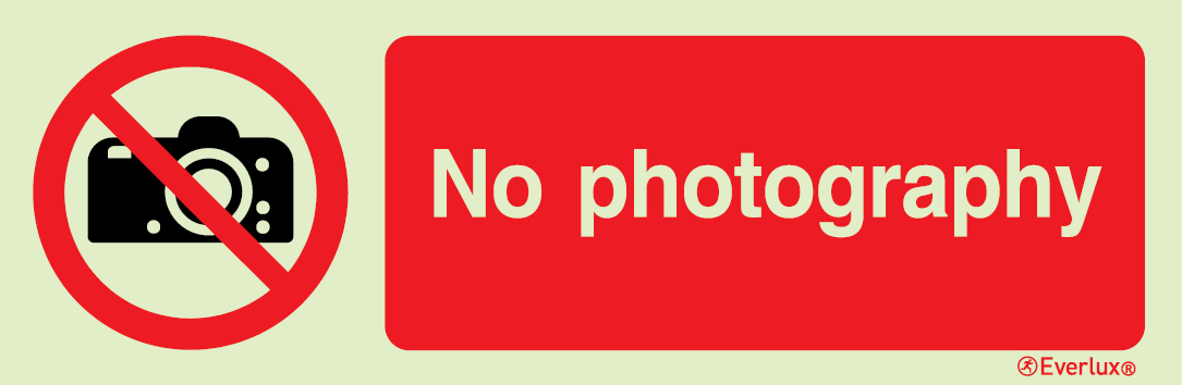 Photoluminescent self-adhesive vinyl 300x100mm No photography sign