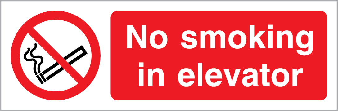 White rigid plastic 300x100mm No smoking in elevator sign 