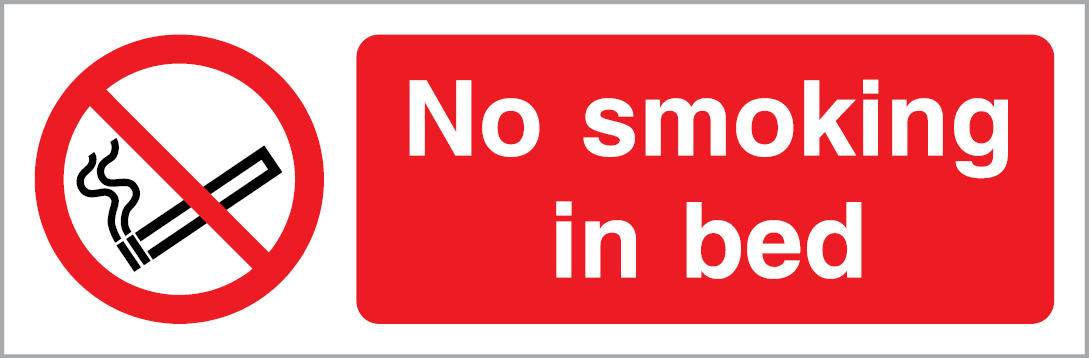 White rigid plastic 300x100mm No smoking in bed sign