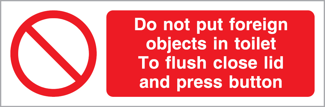 Self-adhesive white vinyl 300x100mm Do not put foreign objects in toilet sign