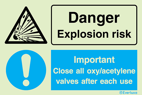 Photoluminescent self-adhesive vinyl 300x200mm Danger explosion risk - warning and mandatory sign