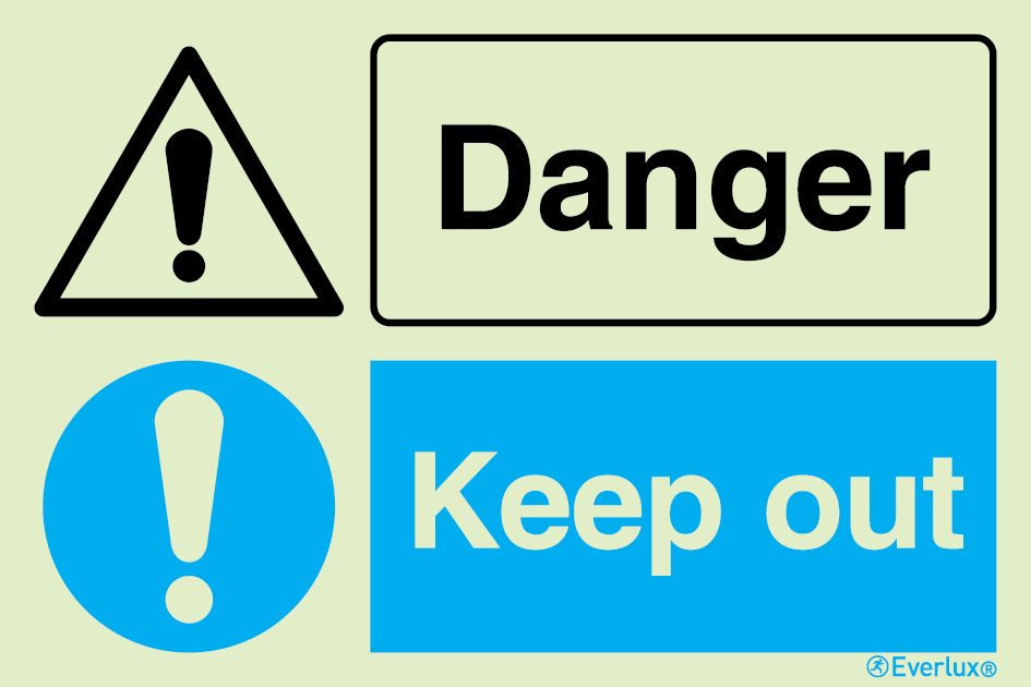 Self-adhesive white vinyl 300x200mm Danger keep out - warning and mandatory sign 