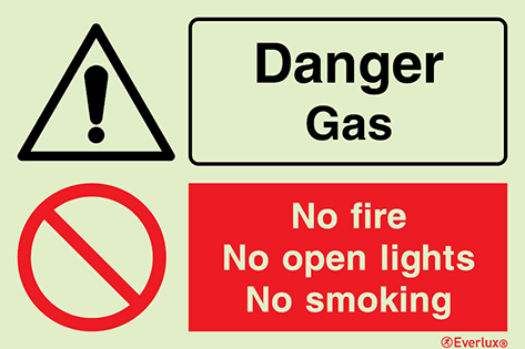 White rigid plastic 300x200mm Danger gas - warning and prohibition sign 