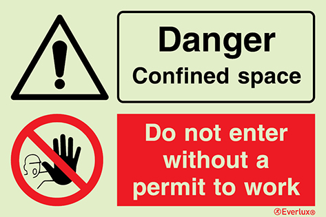 Self-adhesive white vinyl 300x200mm Danger confined space - warning and prohibition sign 