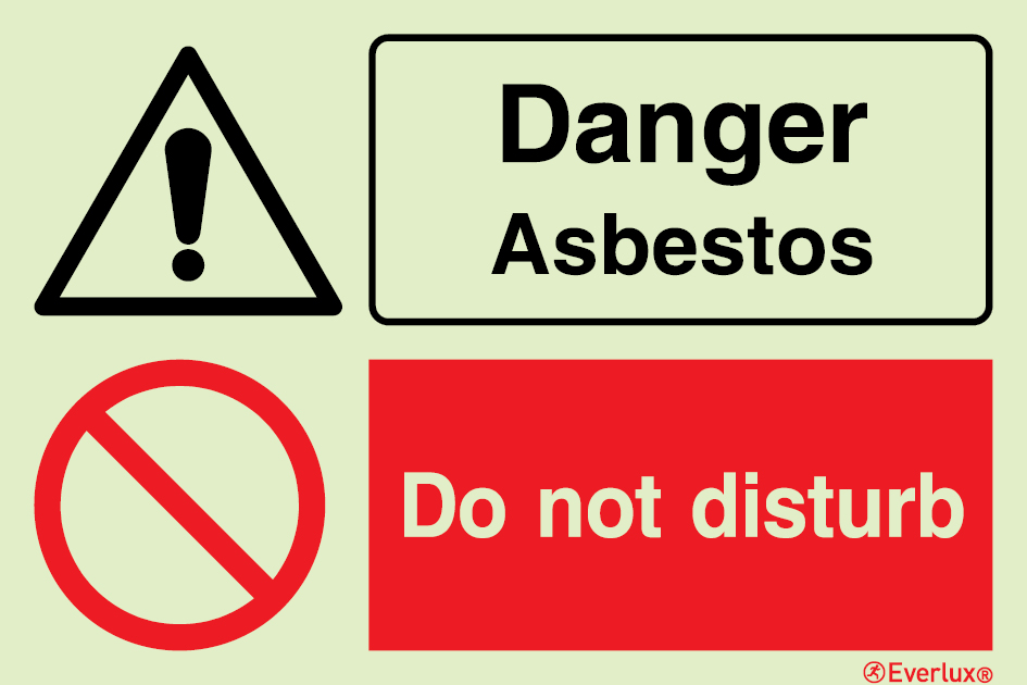 Photoluminescent 1.2mm rigid plastic 300x200mm Danger asbestos - warning and prohibition sign