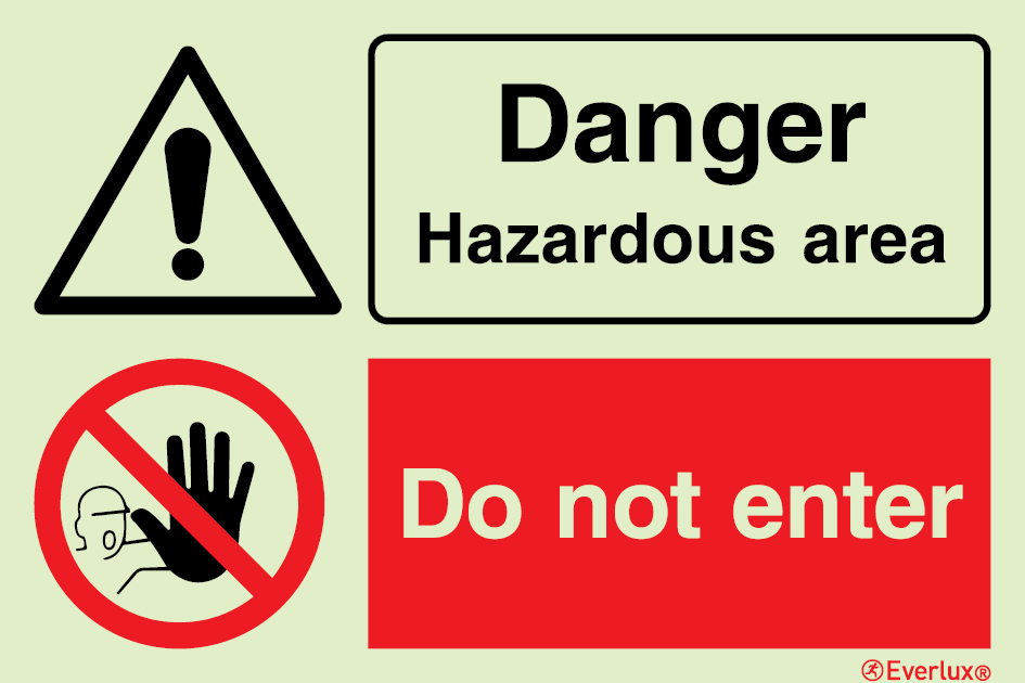 White rigid plastic 300x200mm Danger hazardous area - warning and prohibition sign 