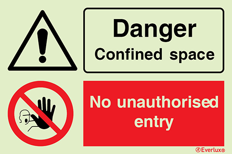 Photoluminescent 1.2mm rigid plastic 300x200mm Danger confined space