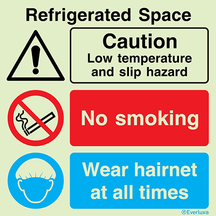 Photoluminescent self-adhesive vinyl 300x300mm Refrigerated space - warning, prohibition and mandatory sign