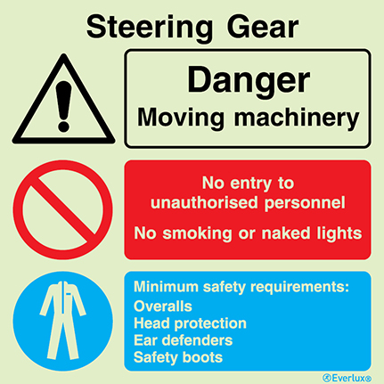 Photoluminescent 1.2mm rigid plastic 300x300mm Steering gear - warning, prohibition and mandatory sign