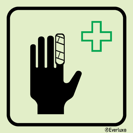 Photoluminescent 1.2mm rigid plastic 400x400mm First aid sign