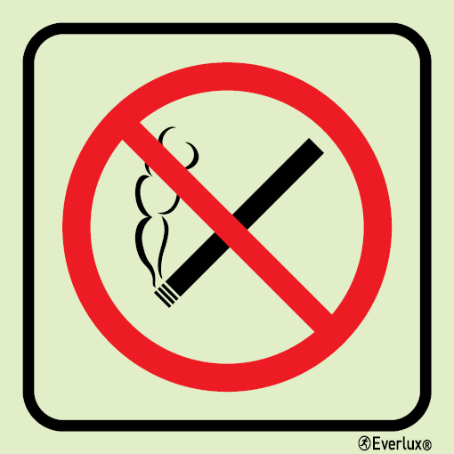 Photoluminescent 1.2mm rigid plastic 150x150mm No smoking sign 