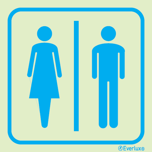 Photoluminescent 1.2mm rigid plastic 400x400mm Toilets (general) sign 
