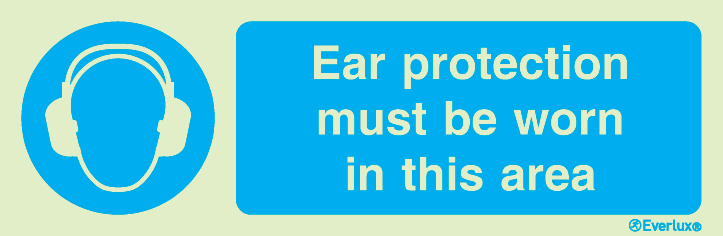 Photoluminescent self-adhesive vinyl 150x50mm Ear protection sign