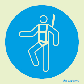 Photoluminescent 1.2mm rigid plastic with protective clear film 150x150mm Wear a safety harness - mandatory sign