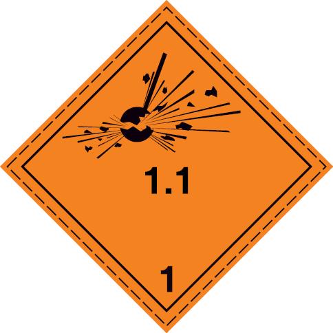 White rigid plastic 100x100mm Explosive substance or articles Division 1.1