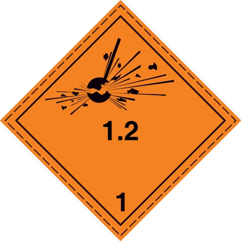 White rigid plastic 100x100mm Explosive substance or articles Division 1.2