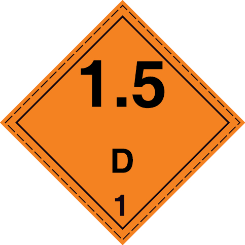 White rigid plastic 300x300mm Explosive substance or articles Division 1.5 D