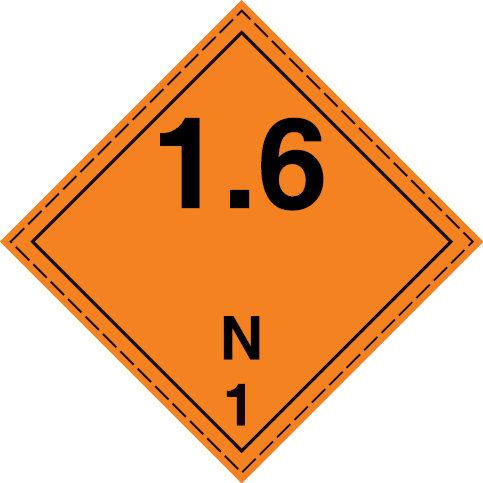 White rigid plastic 200x200mm Explosive substance or articles Division 1.6 N