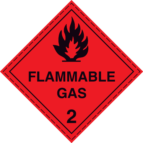 White rigid plastic 100x100mm Flammable gases Class 2.1