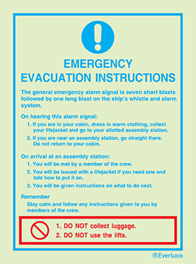 Photoluminescent self-adhesive vinyl 150x200mm Emergency evacuation instructions