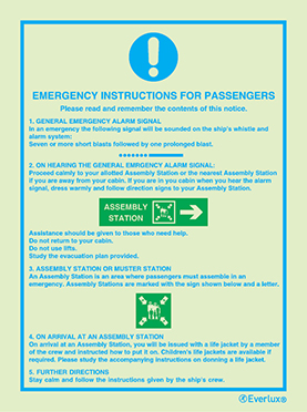 Photoluminescent 1.2mm rigid plastic 200x300mm Emergency instructions for passengers