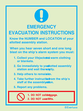 Self-adhesive white vinyl 150x200mm Emergency evacuation instructions